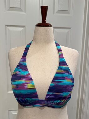 Victoria's Secret Purple, Teal, Pink, Yellow Striped Halter Bikini Top